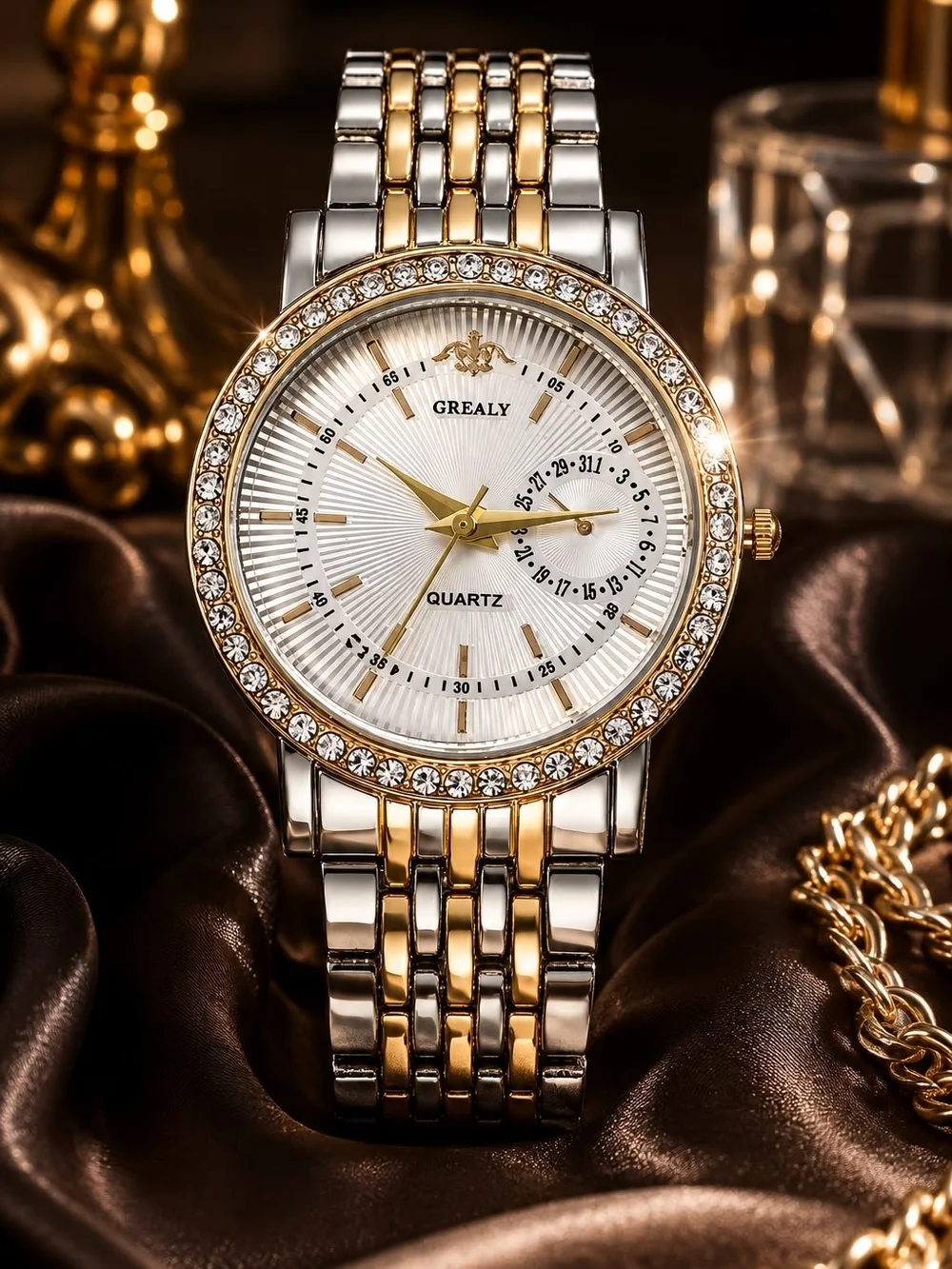 Two-Tone Gold & Silver Crystal Women's Quartz Watch